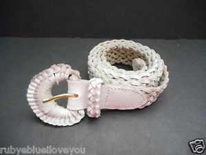 White Real Split Leather Belt Women's 40 1/2 long Medium M USA - Picture 1 of 5