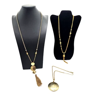 Gold tone Pendant Necklaces Lot of 3 Tassels Statement Round Dangle Long - Picture 1 of 5