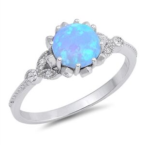 Sterling Silver 925 9MM LAB OPAL CLEAR CZ ENGAGEMENT RINGS SIZE 4-10