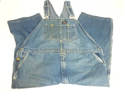 Dickies Bib Overalls 50x22 Blue Denim Distressed Bootcut Carpenter Farm Ranch - Image 1 of 4