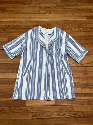 Abrigo de lino para mujer Elevenses Anthropologie azul blanco a rayas talla pequeña Foto 1 de 4