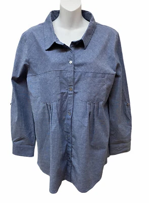 Everly Grey Maternity Women L Batina Chambray Button Wrinkle Free Tunic Top NEW - Image 1 of 4