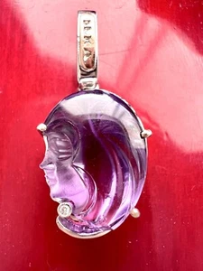 UNIQUE 14K White Gold  Natural 10.80CT Cameo Amethyst .10CT Diamond Pendant NEW - Picture 1 of 12