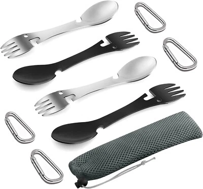 Set Posate Multiuso Da Viaggio Campeggio Picnic In Acciaio Inossidabile 4 Pezzi - Immagine 1 di 4