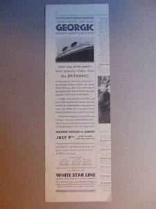 1932 GEORGIC Cabin Liner Maiden Voyage to Europe White Star Line print ad - Imagen 1 de 1