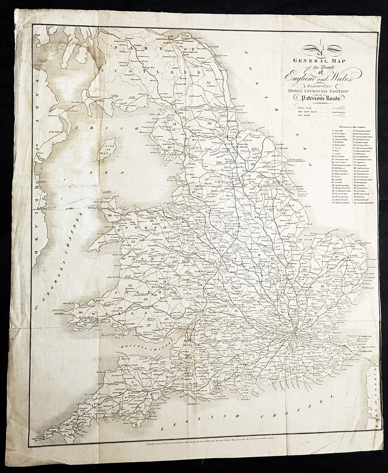 1826 Edward Mogg Large Antique Map of the Roads of England, Wales & Scotland - Image 1 of 2