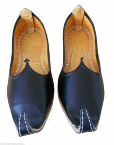Men Shoes Indian Handmade Mojaries Black Punjabi Khussa Flat Jutties US 8.5-13 - Picture 1 of 8
