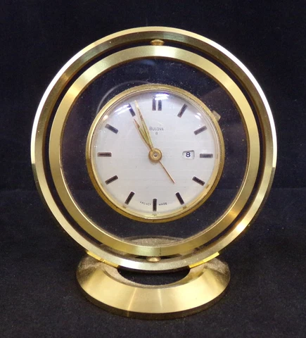 ** Vintage Bulova French Desk Top Alarm Clock 8 DAY  1950' 1960's ** Cover