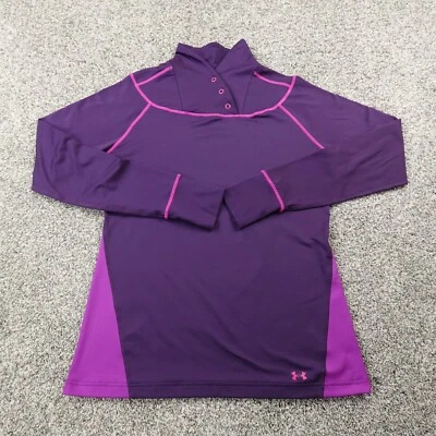 安德玛运动衫女式 L 紫色 Coldgear 性能运动健身房活动 — 第 1/4 张图片