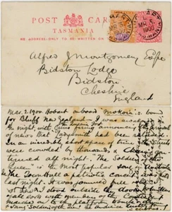 TASMANIA 1900 MESSAGE re LADYSMITH BOER WAR on SHIP MOKOIA .. UPRATED STATIONERY - Picture 1 of 3