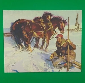 Vintage Christmas Card, 'The Logging Team' By Robert E. Lougheed - Used - Picture 1 of 4