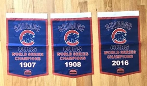 Chicago Cubs MLB World Series Champions 3 Banners/Flags 18.5" x 11.5" Set - Picture 1 of 5
