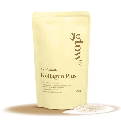 Glow25® Collagen Plus Typ Vanille [450g] mit Vitamin C, Zink und Biotin