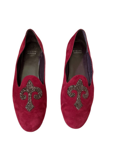 Mocassini bassi Stuart Weitzman Lys scarlatti scamosciati Fleur De Lis rossi taglia 9 5