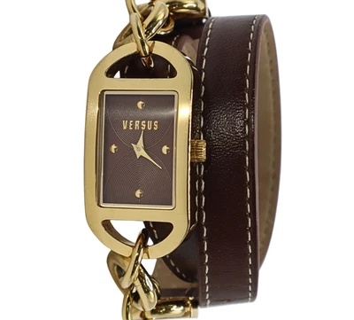Versus By Versace Gold Plated Brown Leather Band Vintage Quartz Watch SOG040014 - Image 1 of 4
