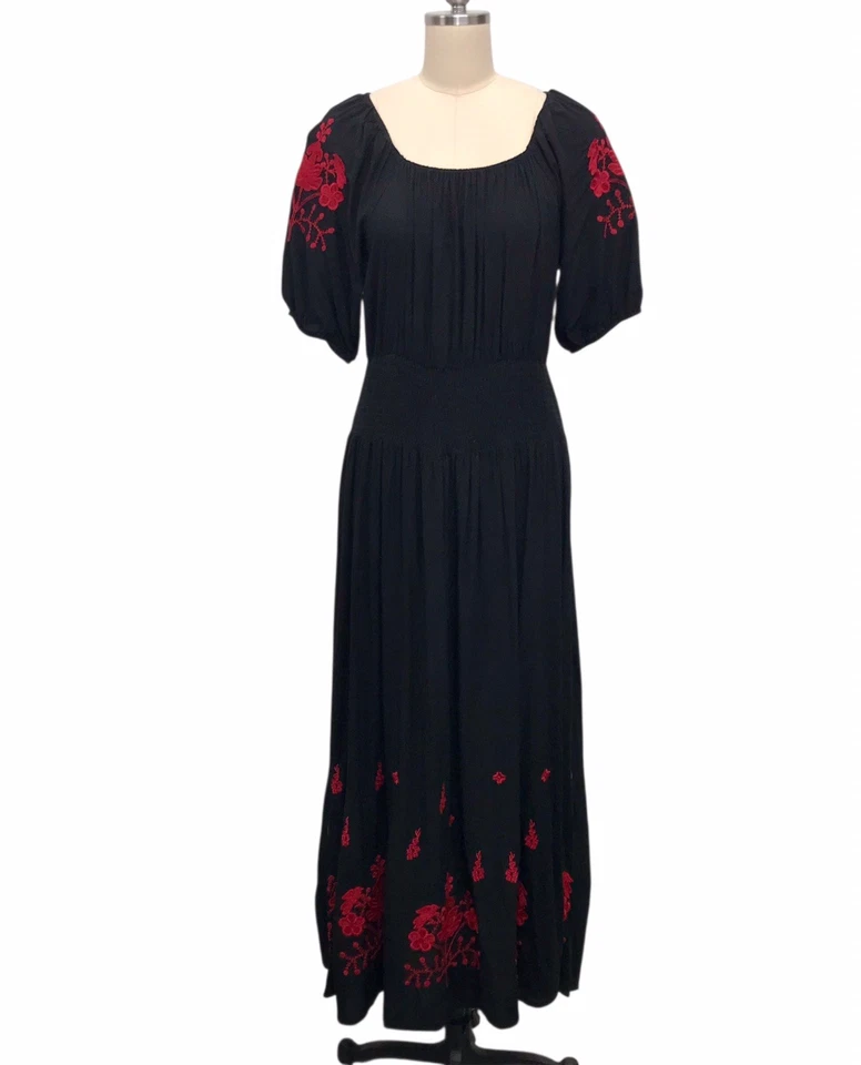 The Pyramid Collection Embroidered Peasant Maxi Dress Traditional Bohemian Sz L - Image 1 of 4