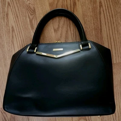 Joy & Iman Womens Genuine Leather Large Satchel Purse Handbag Tote Black  - Image 1 of 4