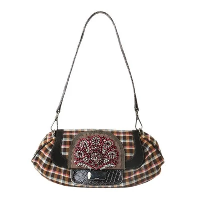 PRADA Shoulder Bag Checked Pattern Brown B Rank Leather Baguette Bag - Image 1 of 4