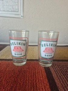 Original Older BELIKIN BEER Belize "Mayan Temple" Logo 5" Tall Glass Set Of 2 - Picture 1 of 6