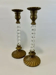 Vintage, Brass & Twisted Lucite, Candlestick Holders, Hollywood Regency, 13” - Picture 1 of 16