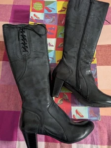 KoxKo Italian Black Leather Knee High Boots Heels Size 38 (AU7) - BNIB - Picture 1 of 3