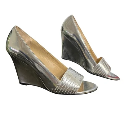 Michael Michael Kors Shoes Womens Size 9.5 Silver Metallic Wedge Heels Open Toe - Image 1 of 4