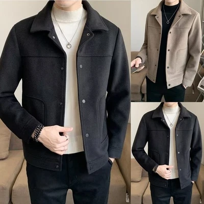 Men's Woolen Coat Single-breasted Coat Casual Style Long Sleeve Design - Image 1 of 4