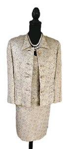 Neiman Marcus Vintage Suit S Gold Silver Beige Brocade Jacket Skirt Top 60-70's. - Picture 1 of 18