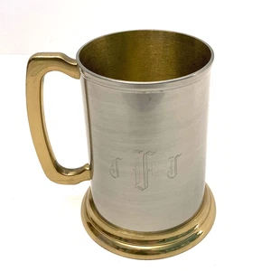 Metal Stein Beer Mug 4.75" H and Brass Bottom Handle Monogram JFJ Unbranded - Picture 1 of 10