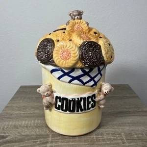 Jay Import Co Teddy Bears With Cookies Cookie Jar Kitchen Decor Vintage Picnic - Picture 1 of 9