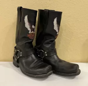 Mens 9.5 Harley-Davidson Vintage Darren D93216 Black Leather Motorcycle Boots - Picture 1 of 14