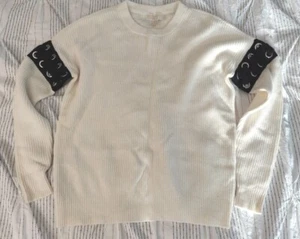 Michael Kors Cable Knit Over Size Cream Sweater Arm Detail Cozy Holiday Ivory XS - Picture 1 of 11