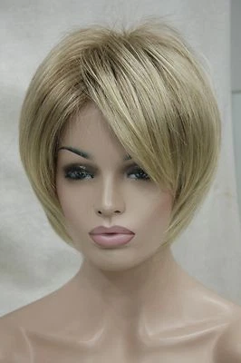 New charming blonde mix with brown root women' short straight wig - Image 1 of 4