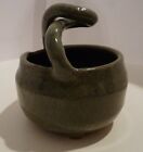 Glazed Clay Footed Pottery Basket Shaped Vase Pot With Twisted Swirled Handle