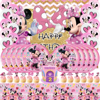 Minnie Mouse Party Supplies Party Decor Set Plates Balloons Tablecloth Banner - Image 1 of 4
