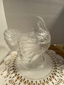 Gran plato de caramelo de pavo vintage L E Smith de vidrio transparente de 2 piezas - Imagen 1 de 8