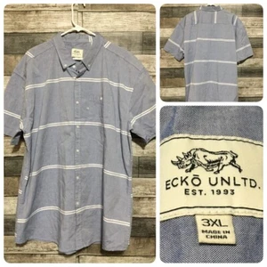 Ecko Unltd Short Sleeve Button Up Shirt Men’s 3XL Blue Striped Chambray NWOT - Picture 1 of 8