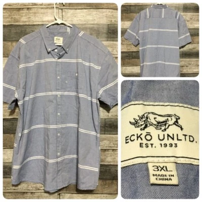Ecko Unltd Short Sleeve Button Up Shirt Men’s 3XL Blue Striped Chambray NWOT - Image 1 of 4