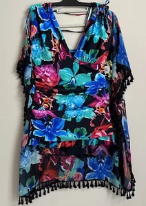 NWT Mazu Swim Suit Size 12 One Piece, Molded Cup Ruffle Hem Dress w Med Kaftan - Picture 1 of 12