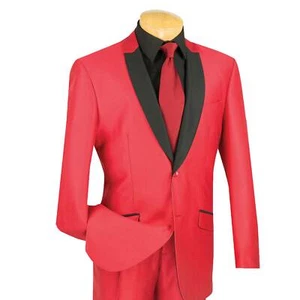 VINCI Men's Red Sharkskin 2 Button Shawl Lapel Slim Fit Tuxedo Suit NEW - Picture 1 of 2