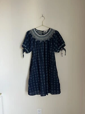Vestido Babydoll Madewell Bordado Manga Abullonada a Cuadros Índigo Talla MEDIANA Foto 1 de 4