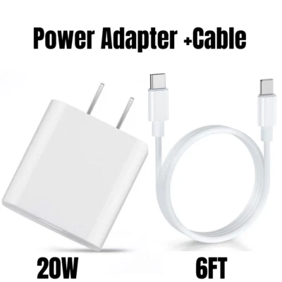 For iPhone 12 11 Pro 8 7 20W Power Adapter 6Ft PD Fast Wall Charger USB-C Cable - Image 1 of 4