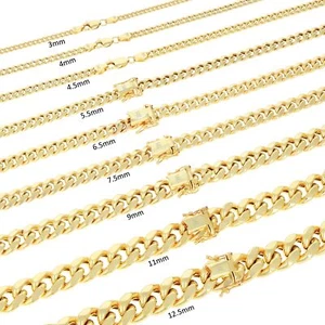 14K Yellow Gold 3mm-12.5mm Miami Cuban Link Chain Necklace or Bracelet, 7"- 30" - Picture 1 of 168