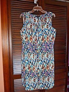 ACHTUNG mehrfarbiges Kleid, ärmellos, Knöpfe, beige blau orange weiß, M gebraucht, in einwandfreiem Zustand - Bild 1 von 10