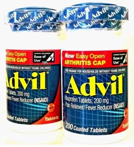 ADVIL 2 X 200 (400) IBUPROFEN 200 MG TABLETS EASY OPEN ARTHRITIS CAP EXP 2026+ - Picture 1 of 2