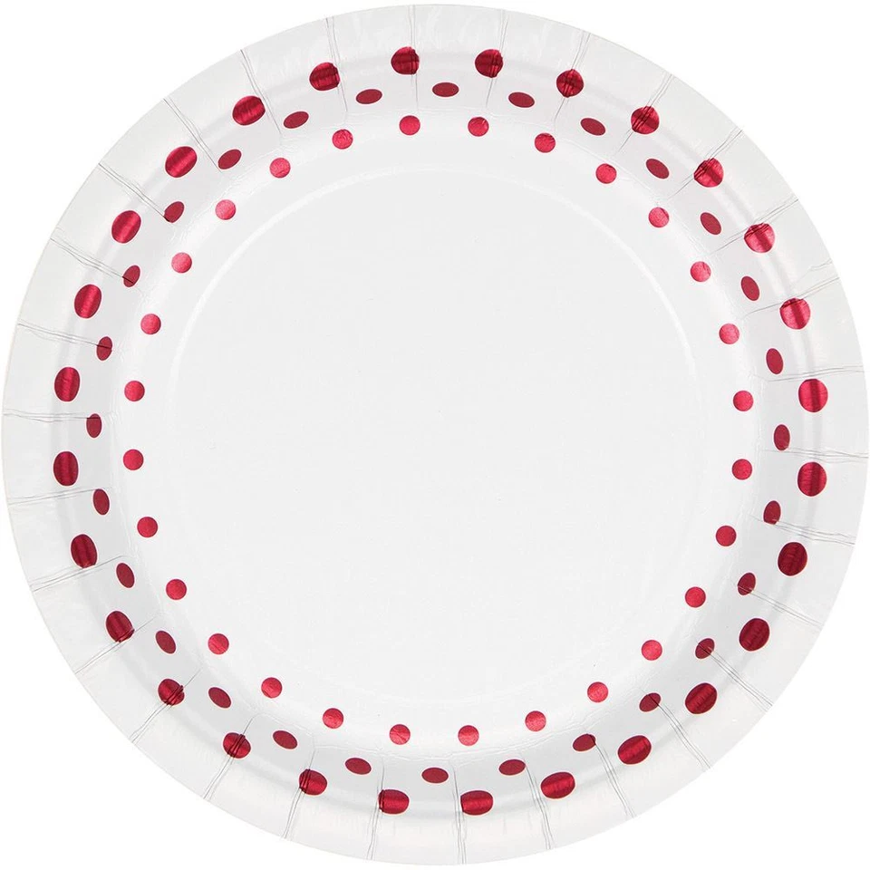 Holiday Sparkle Foil 8 Ct 7" Red Dessert Cake Plates Christmas - Image 1 of 1