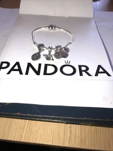 Stunning Pandora 925 Sterling Silver 18.5cm Bracelet & 4 Dangle Charms Disney: - Picture 1 of 7