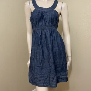 Women’s Blue Denim Cotton Casual Stretch Opened Pleated Sample Size S Sundress - Picture 1 of 12