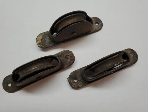 Vintage Lot of 3 Window Sash Weight Pulleys Roller Cover