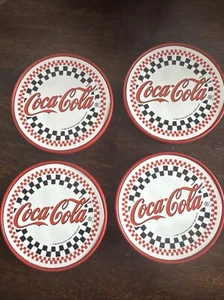 Set Of 4 Coca Cola Deco Plastic Coasters Checkered New Without packaging - Picture 1 of 4